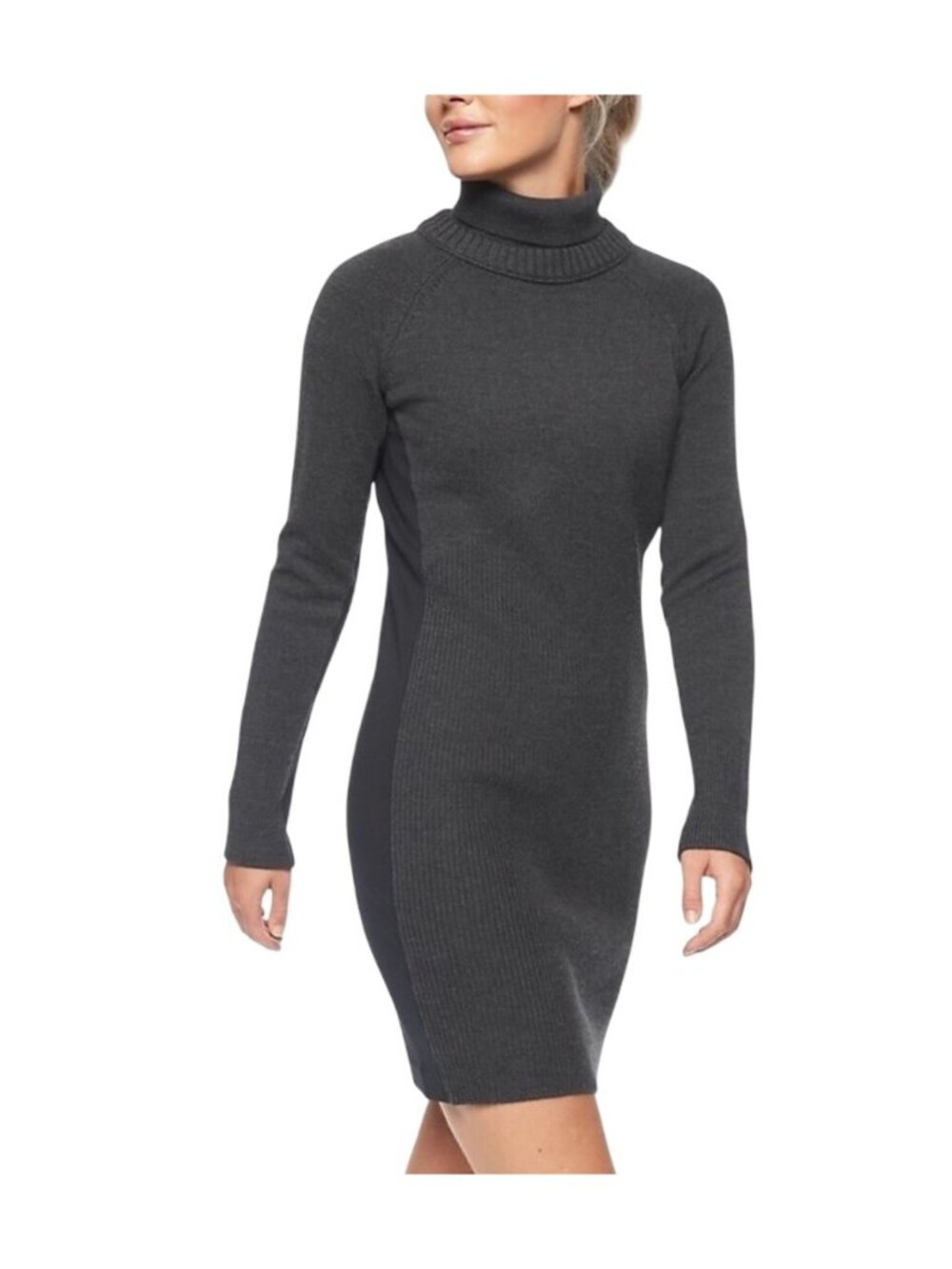 Athleta Mesa Hybrid Sweater Dress XS Charcoal gray Ribbed Knit LS Turtleneck